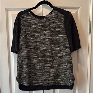 Vince Black and White Crew Neck Sweater with Textured Knit